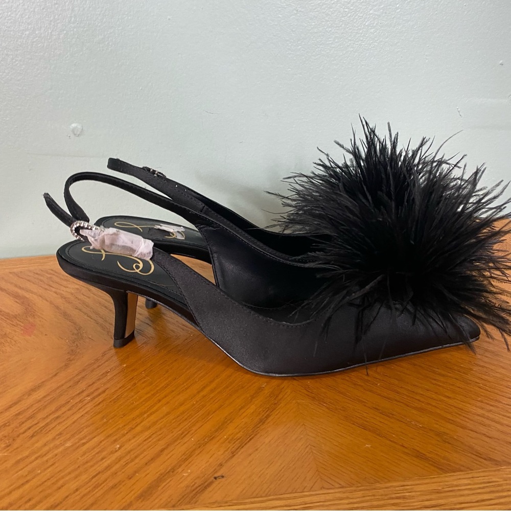 Sam Edelman Bianca Slingback Pump Black Satin‎ Feather Size 6.5